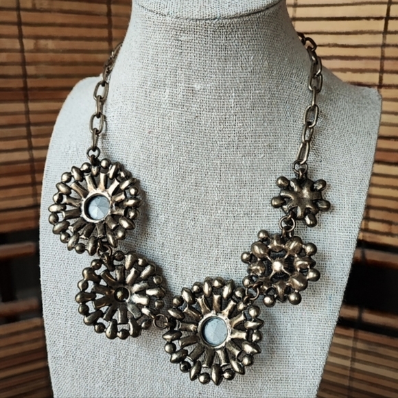 Leslie Danzis Signed Clear Rhinestone Statement Necklace Brass Tone Baguettes - Picture 3 of 15